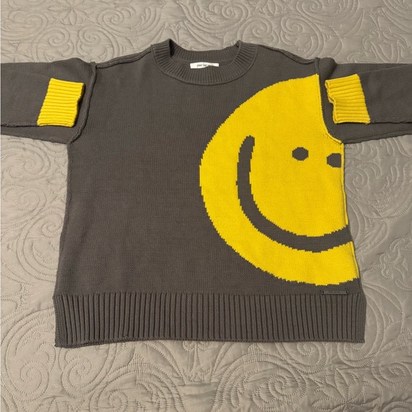 Peace Love World Sweaters - Peace Love World Gray and Yellow Knit Sweater